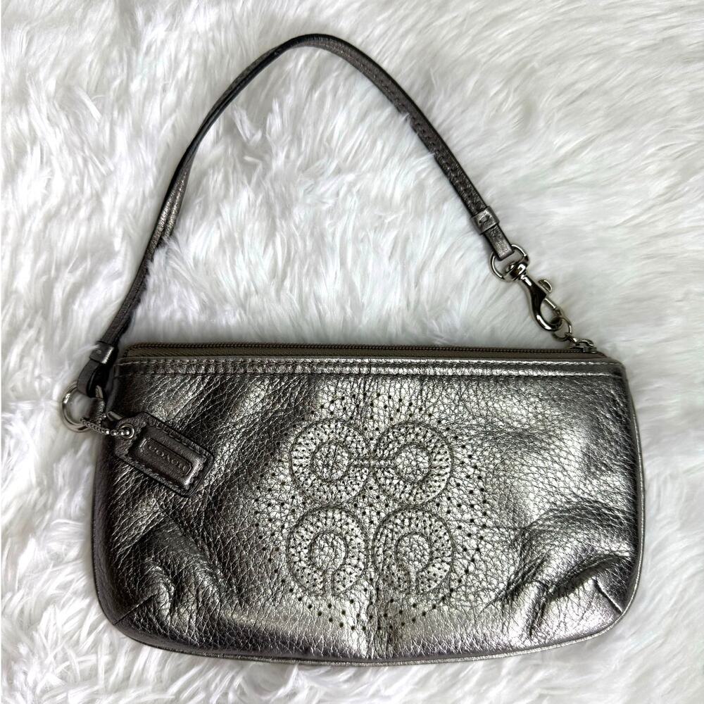 COACH Y2k Metallic Silver Long Double Zipper Wristlet
